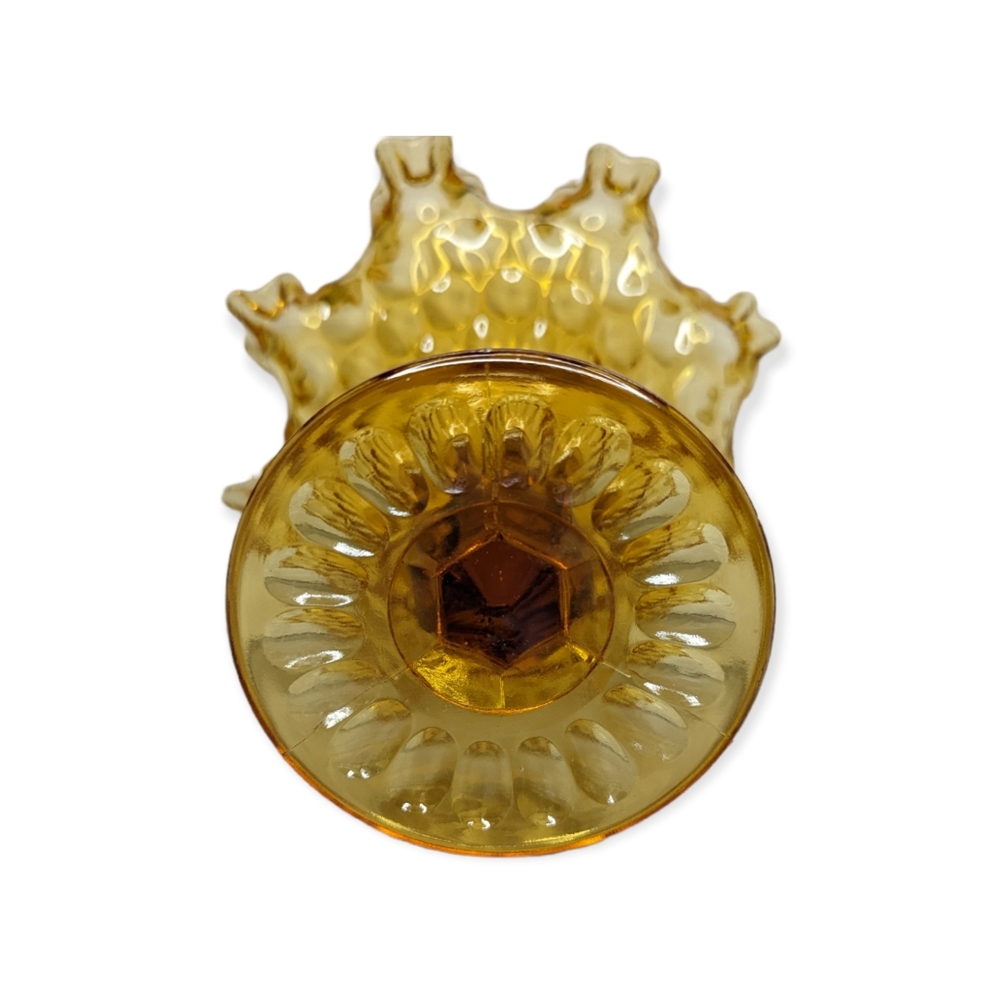 Vintage Fenton Thumbprint Ruffled Honey Amber Compote Glass Dish - Picture 5 of 5